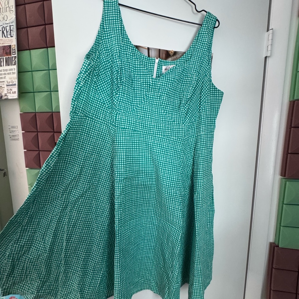 Cherry Velvet Doris turquoise Gingham Midi Dress